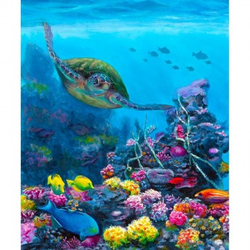 Secret Sanctuary Hawaiian Green Sea Turtle Oil Paintings